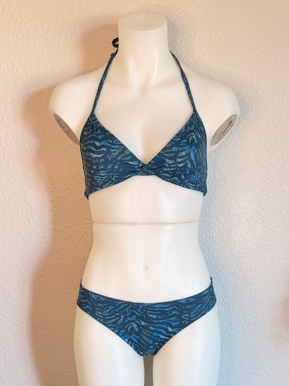 Teal Blue Beachy Matching Bikini Set Size 4 Halter Top Low Rise Bottom
